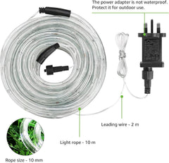 LED light rope kit with power adapter and leading wire on a white background