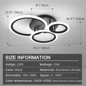 Ceiling light fixture with dimensions and technical specifications on a gray background