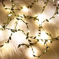 2 Pack 9.8ft Vine Fairy String Lights – 20 LED Ivy Lights with Artificial Leaf Plants, Battery Operated, Golden for Indoor, Home, Bedroom, Wedding, and Party Decor