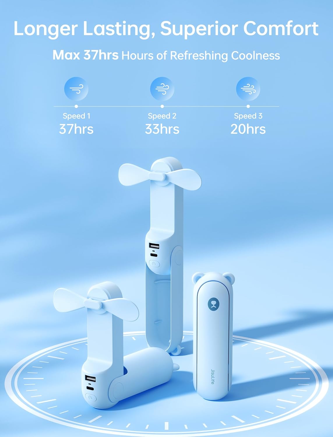 Portable Handheld Fan with 4500mAh Powerbank – Blue