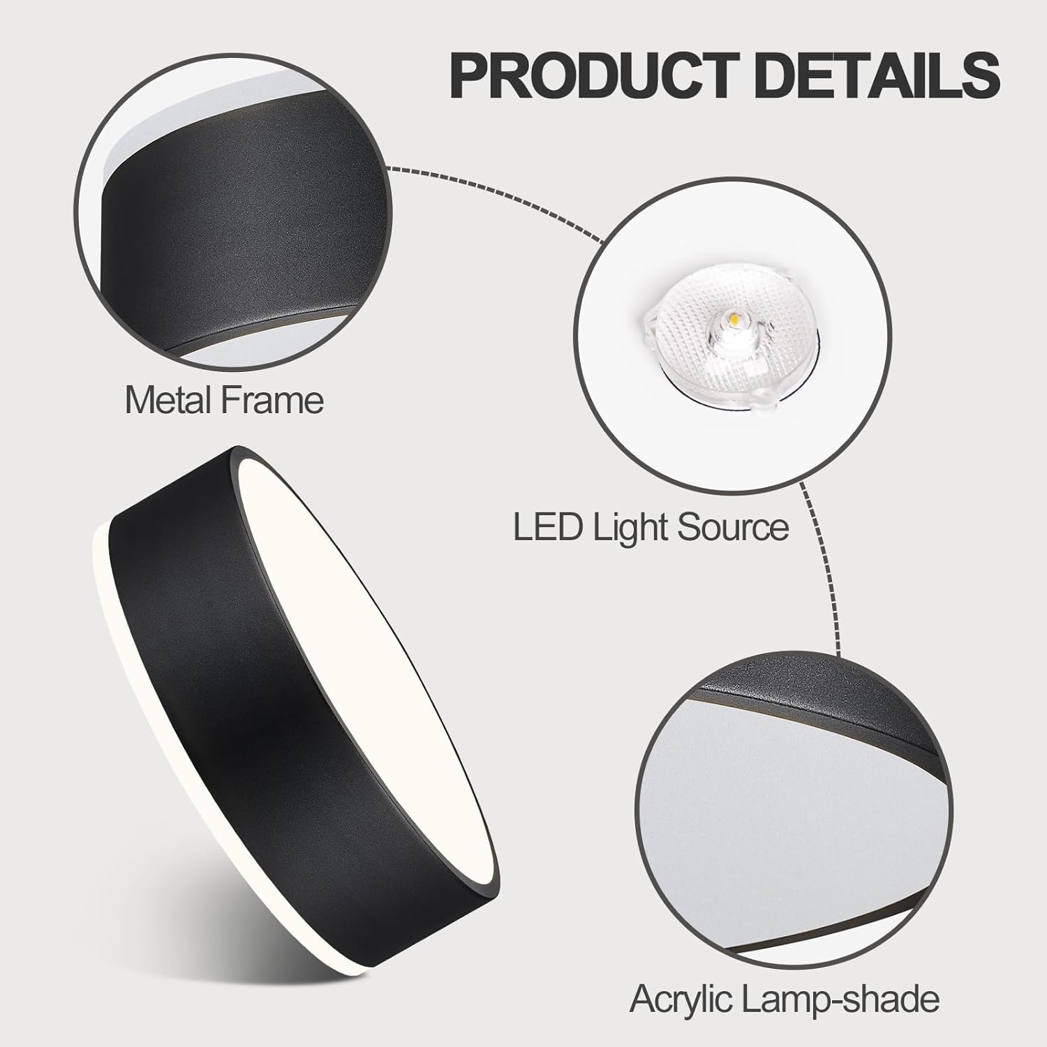 Modern LED Ceiling Light, 24W 4000K Black Metal Flush Mount Lamp 11.8 Inch for Bedroom, Living Room, Kitchen, Bathroom, Hallway, Dining Room, Lounge