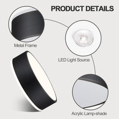 Modern LED Ceiling Light, 24W 4000K Black Metal Flush Mount Lamp 11.8 Inch for Bedroom, Living Room, Kitchen, Bathroom, Hallway, Dining Room, Lounge