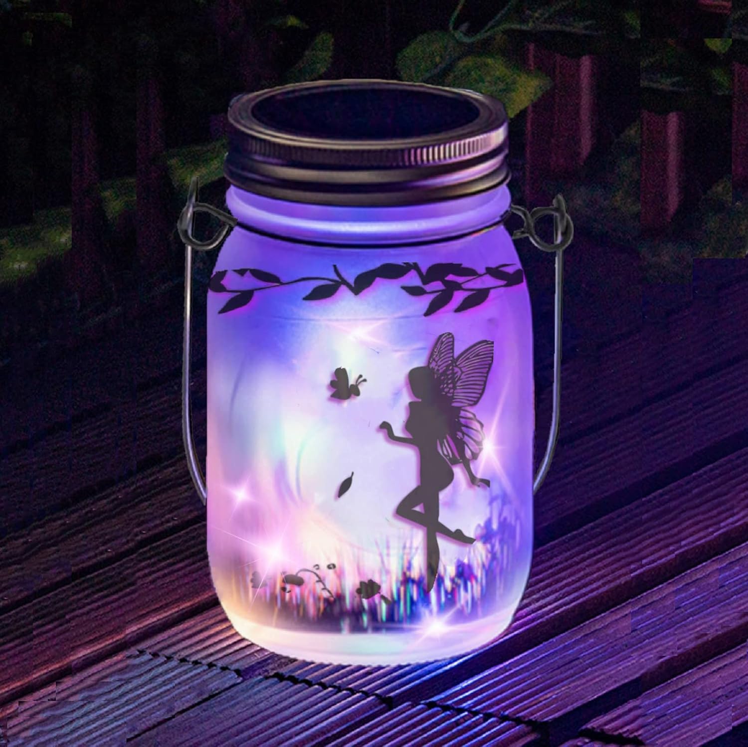 Solar Fairy Lantern, Waterproof Frosted Glass Mason Jar Lights, LED Hanging Lamp for Table, Yard, Garden, Patio, Multicolor