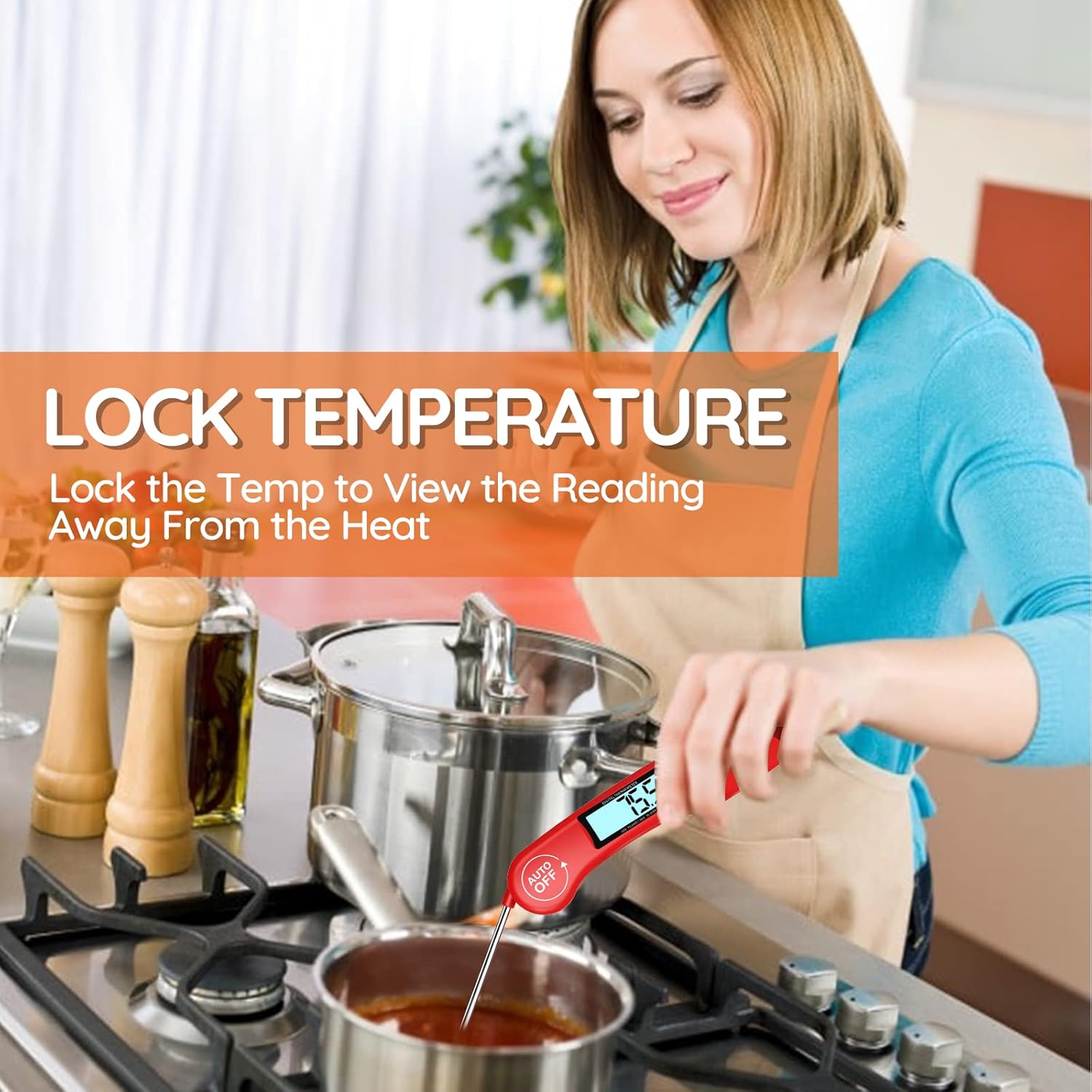 Digital Instant Read Meat Thermometer Red – Ultra-Fast Cooking Probe with Backlit LCD