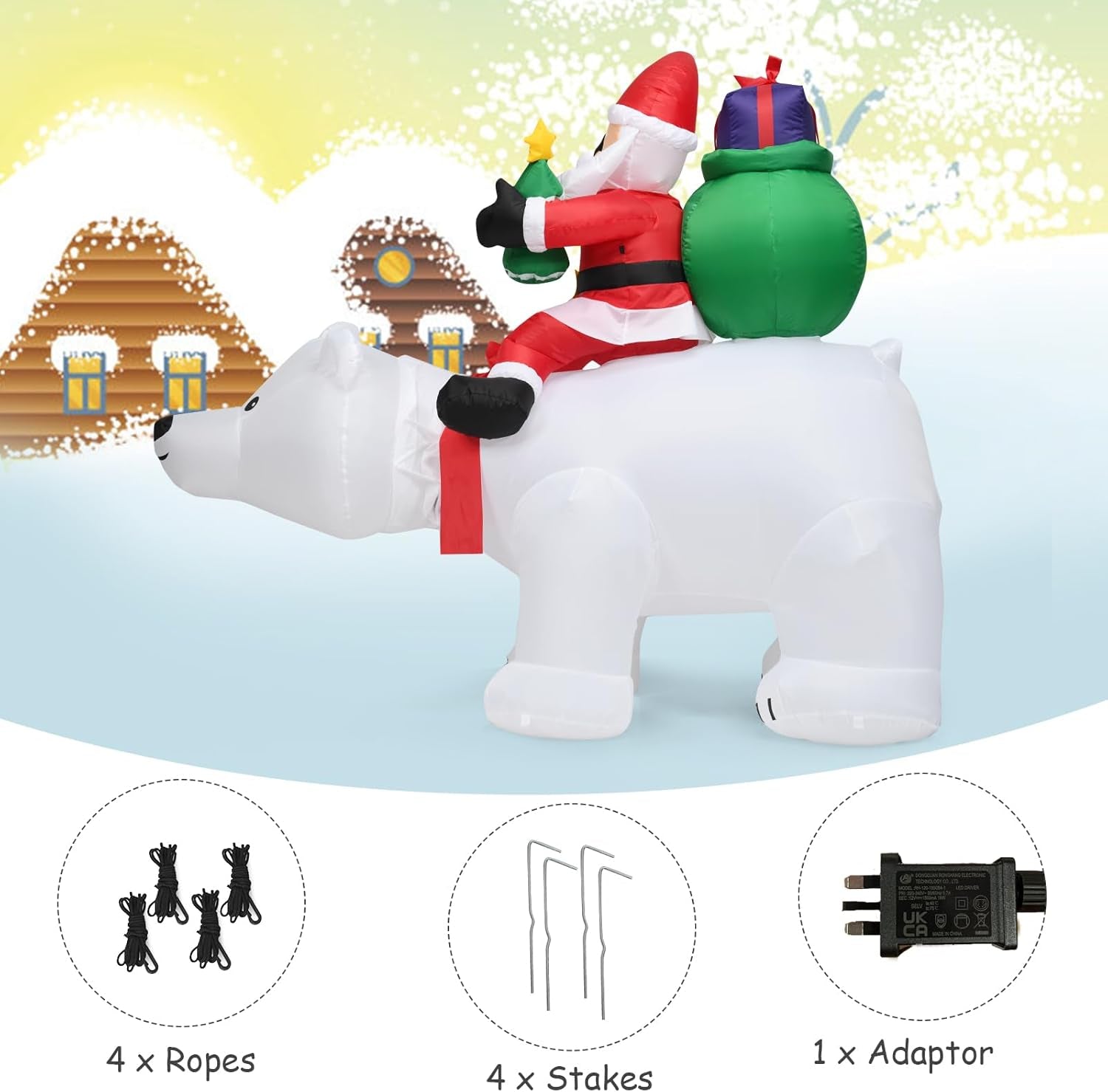 Giant 8FT Santa on Polar Bear LED Christmas Yard Inflatable Decor