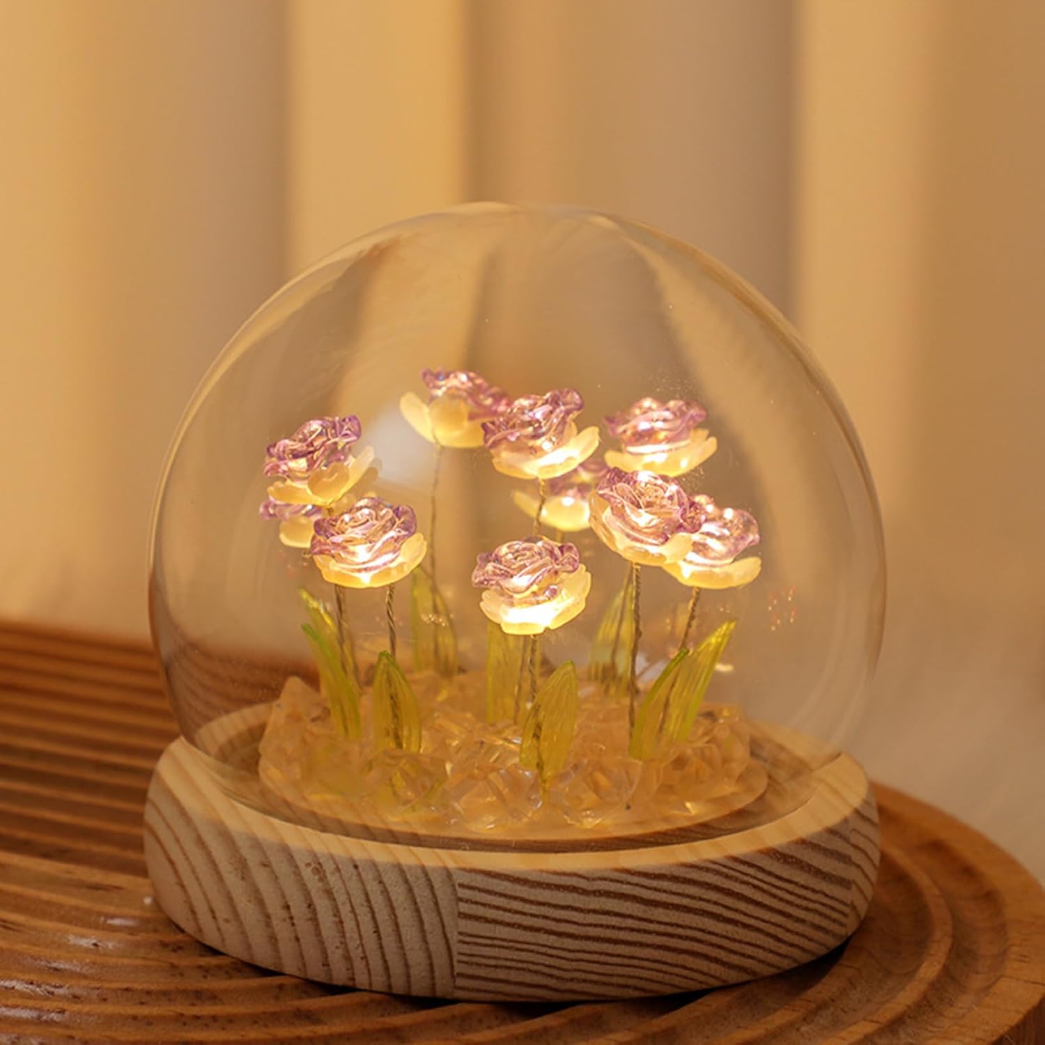 Purple Rose Flower Night Lamp with Warm LED Glow – Cute Battery Powered Bedroom Decor Gift