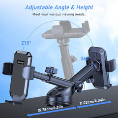 Blukar Black Car Phone Holder 360° Adjustable Mount with Strong Suction & One-Touch Release