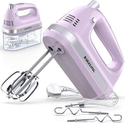 Hand Electric Mixer 300W – 5-Speed Handheld Blender with Turbo & 5 Stainless Steel Attachments for Baking – Purple