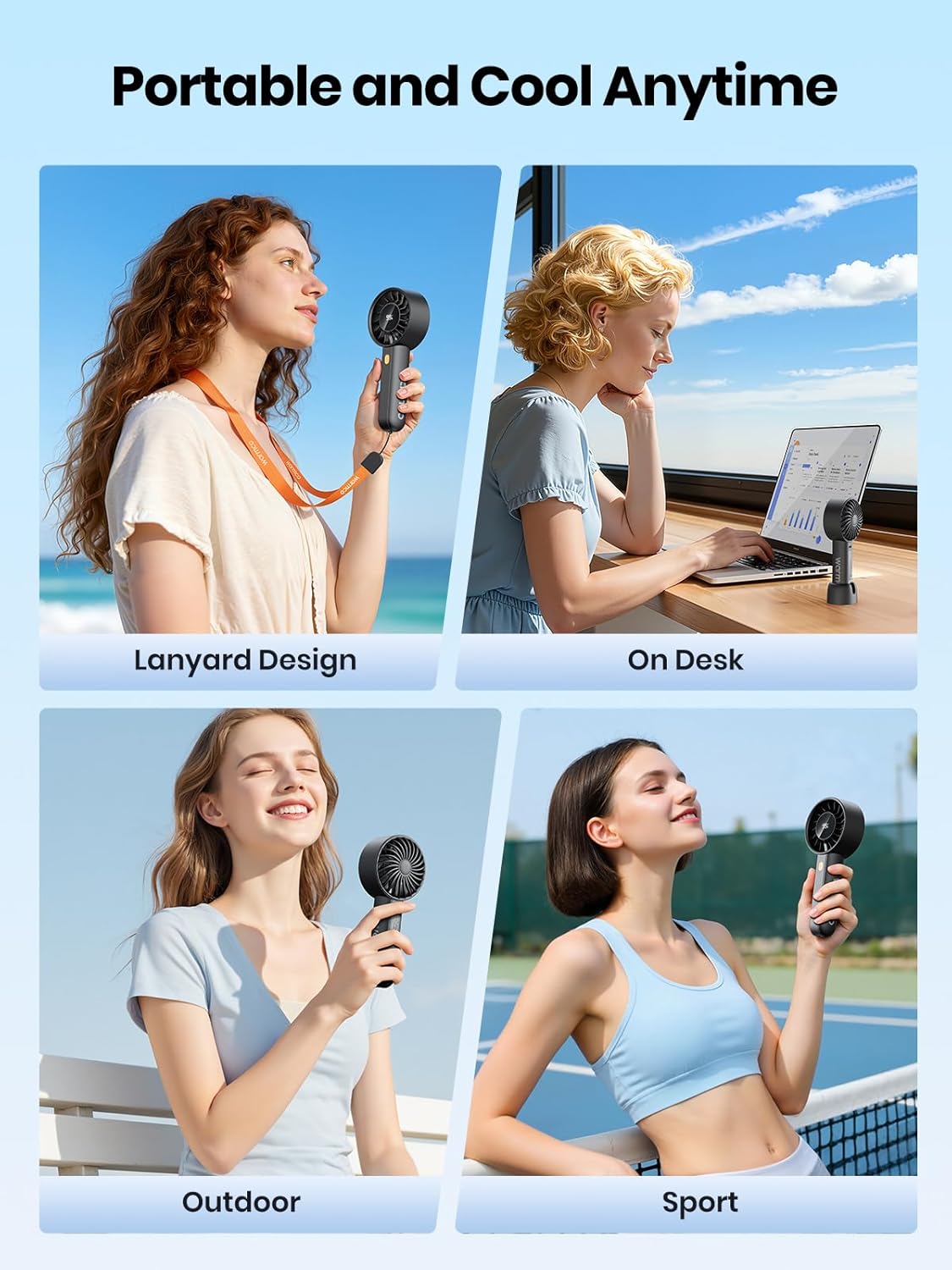 Warmco Portable Handheld Fan 5000mAh, Mini Turbo Fan with LED Display & Base, High Speed USB Rechargeable Personal Fan, Small Pocket Size for Travel, Makeup, Office, Outdoor