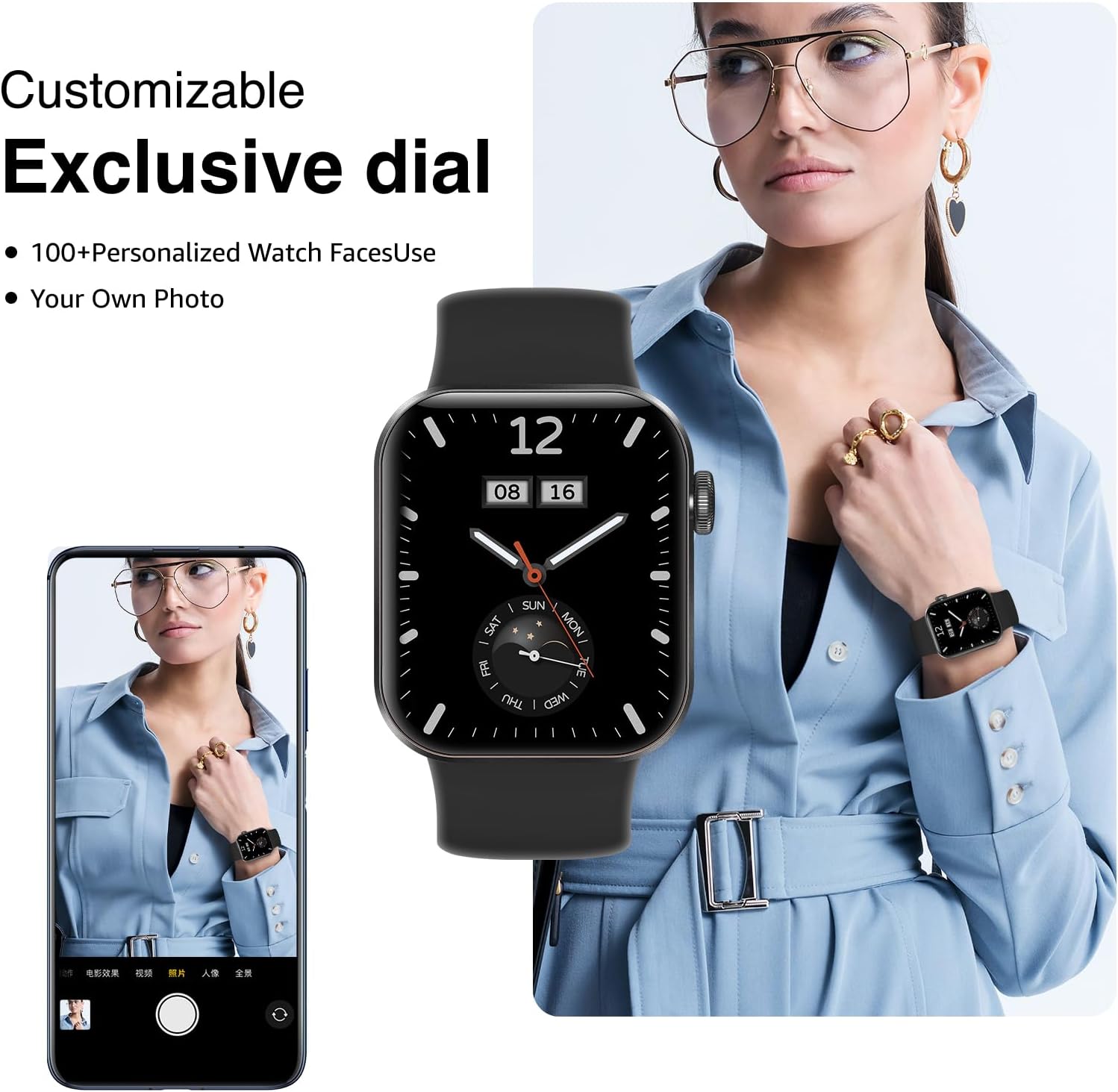 Smart Watch for Women Men with Call Function, 1.85" Touchscreen, Fitness Tracker