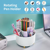 360° Rotating Desk Organizer with 5 Compartments – White Pen & Pencil Holder Caddy
