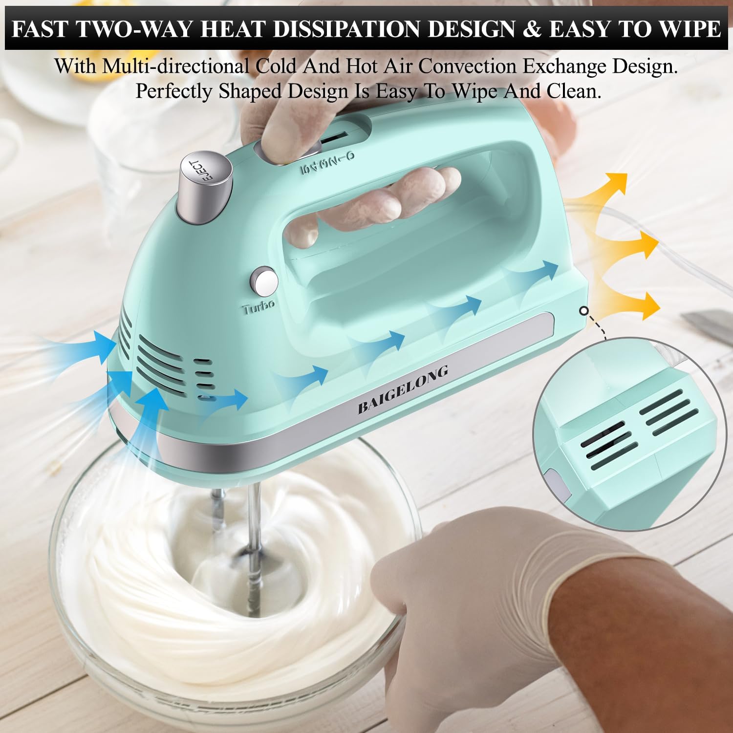 300W Hand Mixer with 5 Speeds + Turbo, 5 Stainless Steel Attachments – Powerful Kitchen Blender for Baking, GREEN