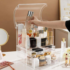X-Large Acrylic Makeup Organiser Box with Drawers, Waterproof Dustproof Storage Case