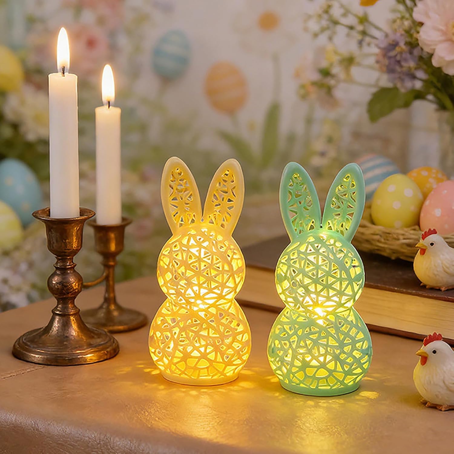 Lighted Easter Bunny Figurine Lamp – Hollow 3D Printed LED Rabbit Decorative Light