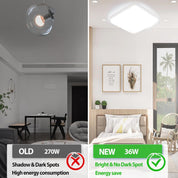 Led Ceiling Light 36W Bathroom Lights Ceiling Square 6500K Daylight Modern White 3240LM Bright IP44 Waterproof Flush Mounted Lighting Fixture for Bedroom Living Room Kitchen Ultra Thin [Energy Class E]