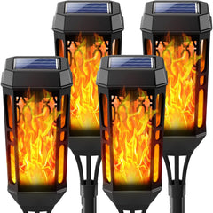 4-pack flame solar lights, IP65 waterproof, flickering dancing lights, auto on/off, for garden, patio