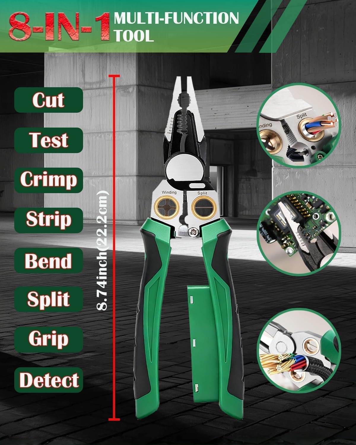 8 in 1 Wire Stripper with Voltage Tester, Multi-Function Electric Wire Stripping Tool, Heavy Duty 12-250V AC/DC Tester for Hot/Neutral Wires, Electrician Repair Tool
