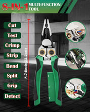 8 in 1 Wire Stripper with Voltage Tester, Multi-Function Electric Wire Stripping Tool, Heavy Duty 12-250V AC/DC Tester for Hot/Neutral Wires, Electrician Repair Tool