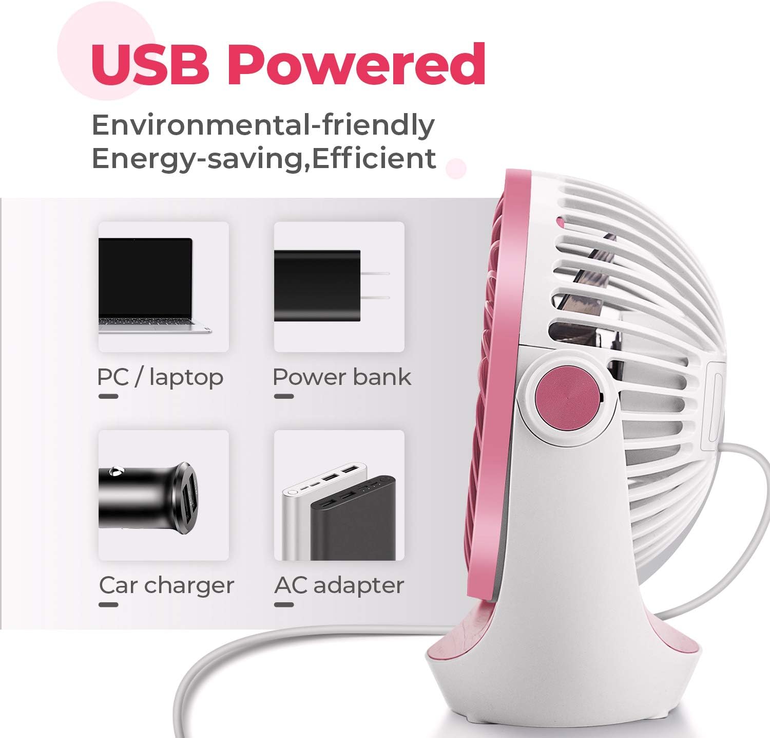OCOOPA USB Desk Fan Table Fan with Strong Airflow & Quiet Operation, Portable Cooling Fan Speed Adjustable 360°Rotatable Head for Home Office Bedroom Table and Desktop