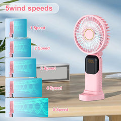 Portable Handheld Fan Rechargeable 5000mAh – 5 Speeds Mini Fan
