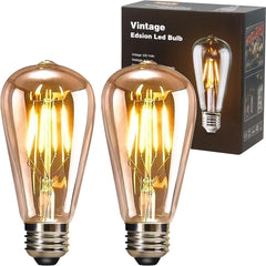 YOUDIAN LED Edison Bulbs, 4W E27 2700K ST64, Vintage Amber Glass, 2-Pack