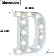 LED Silver Letter D Light – Glitter Battery-Powered Night Light