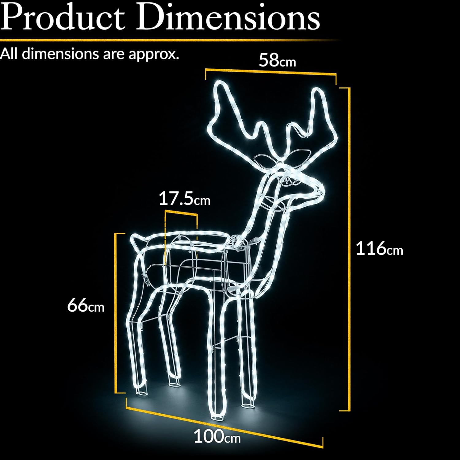 Festive decorative lights UK featuring a large 3D LED reindeer.