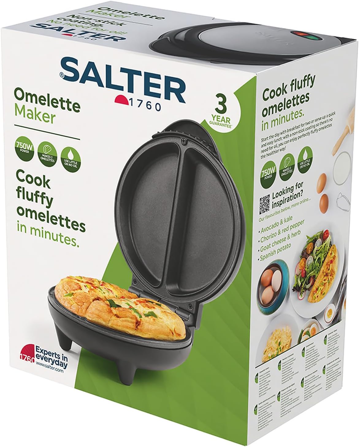 Omelette Maker – Non-Stick Deep Fill Plates, Double Egg Cooker for 2 Omelettes, Fast Heat Up, Easy Clean, 750W, EK2716