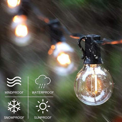 Outdoor Festoon String Lights 200FT (60M) Mains Powered, 104 LED G40 Shatterproof Bulbs, IP45 Waterproof Linkable Garden Lights
