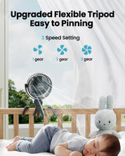 gaiatop Mini Portable Pram Fan, Rechargeable Small Clip on Fan for Stroller, Detachable 3 Speed 360° Rotate Flexible Tripod Handheld Desk Cooling for Car Seat Crib Treadmill Travel Black