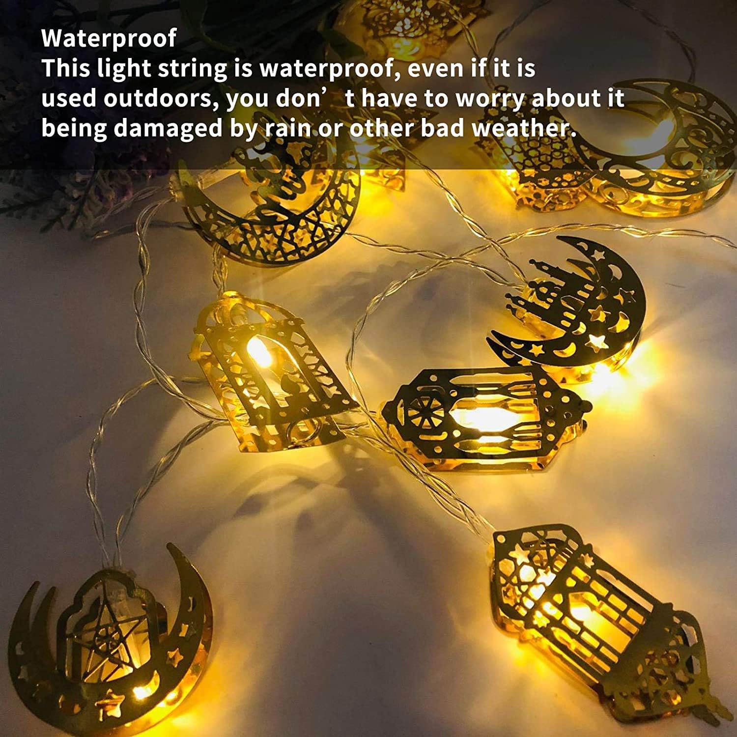 Ramadan Eid Mubarak String Lights – Battery Powered Moon Star Lantern LED Decorative Lights for Indoor & Outdoor Use