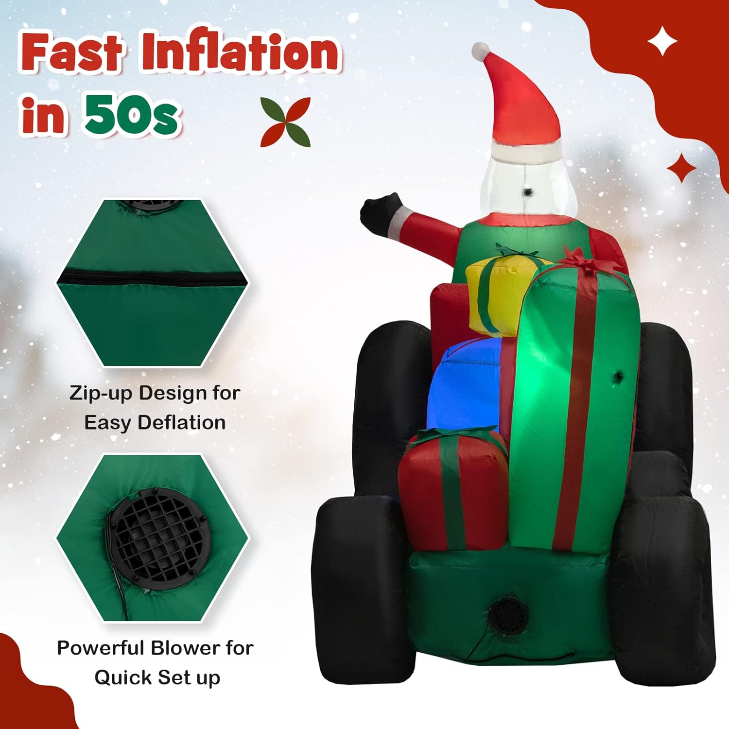 COSTWAY Inflatable Santa Claus with LED Lights – Christmas Decor