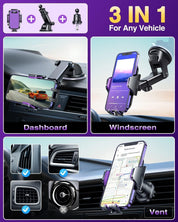 VANMASS Car Phone Holder Purple – Upgraded Suction & Clip, Rotatable Mount