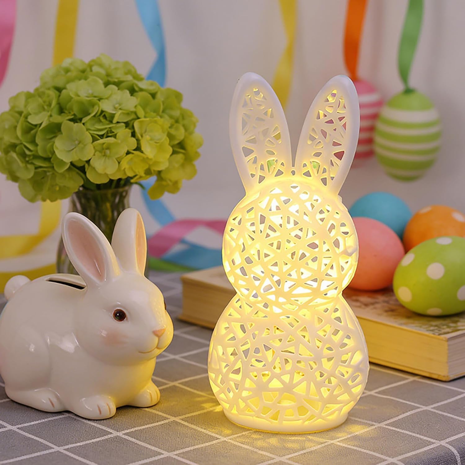 Lighted Easter Bunny Figurine Lamp – Hollow 3D Printed LED Rabbit Decorative Light