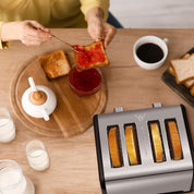 4 Slice Stainless Steel Toaster – Black | LED Display, Extra-Wide Slots, 6 Browning Settings, Defrost, Reheat & Cancel