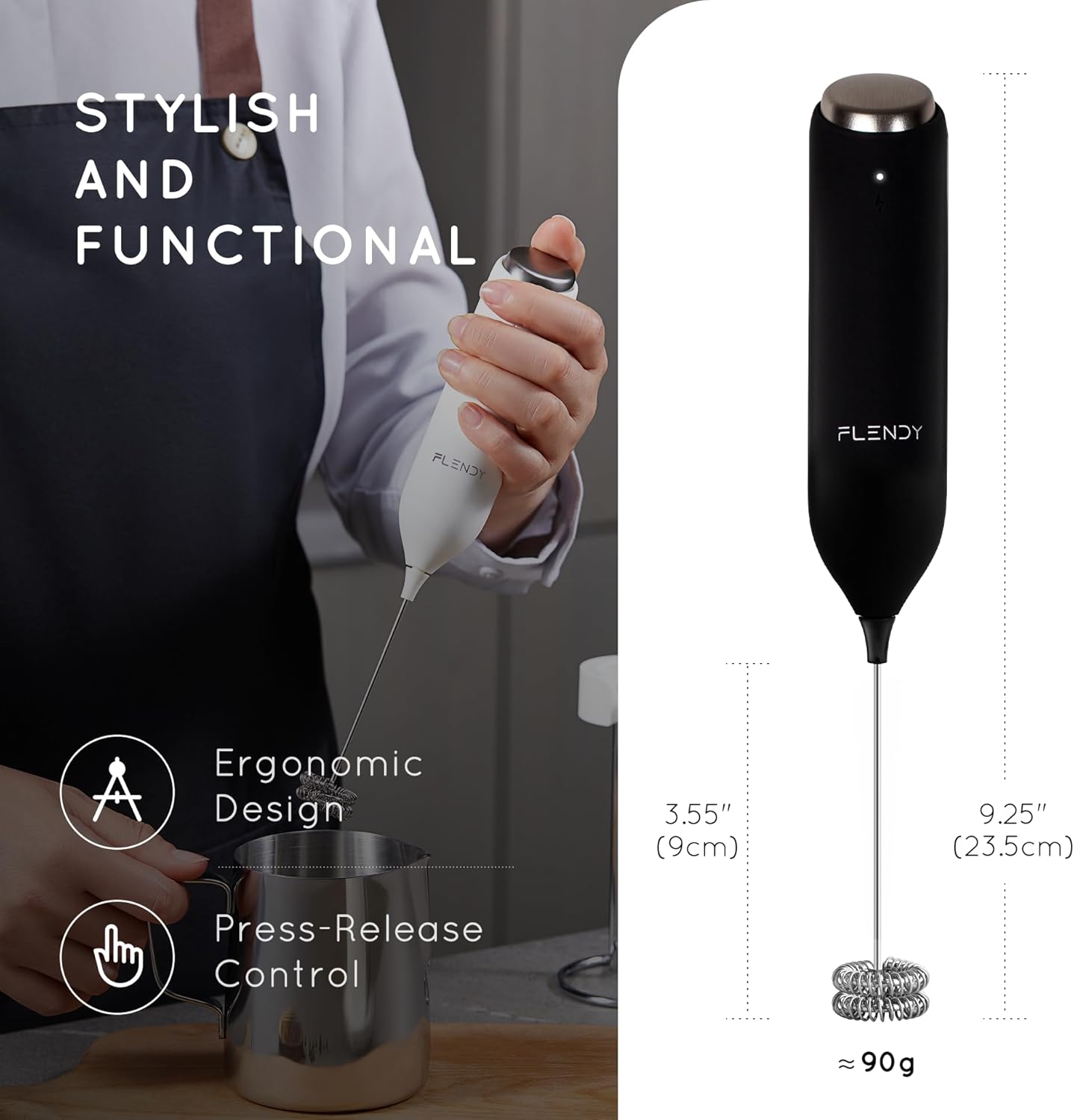 Rechargeable Milk Frother Handheld with USB-C Stand | Coffee Whisk Mixer