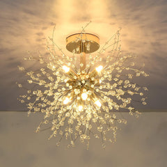 Chandelier with crystal-like design on a ceiling