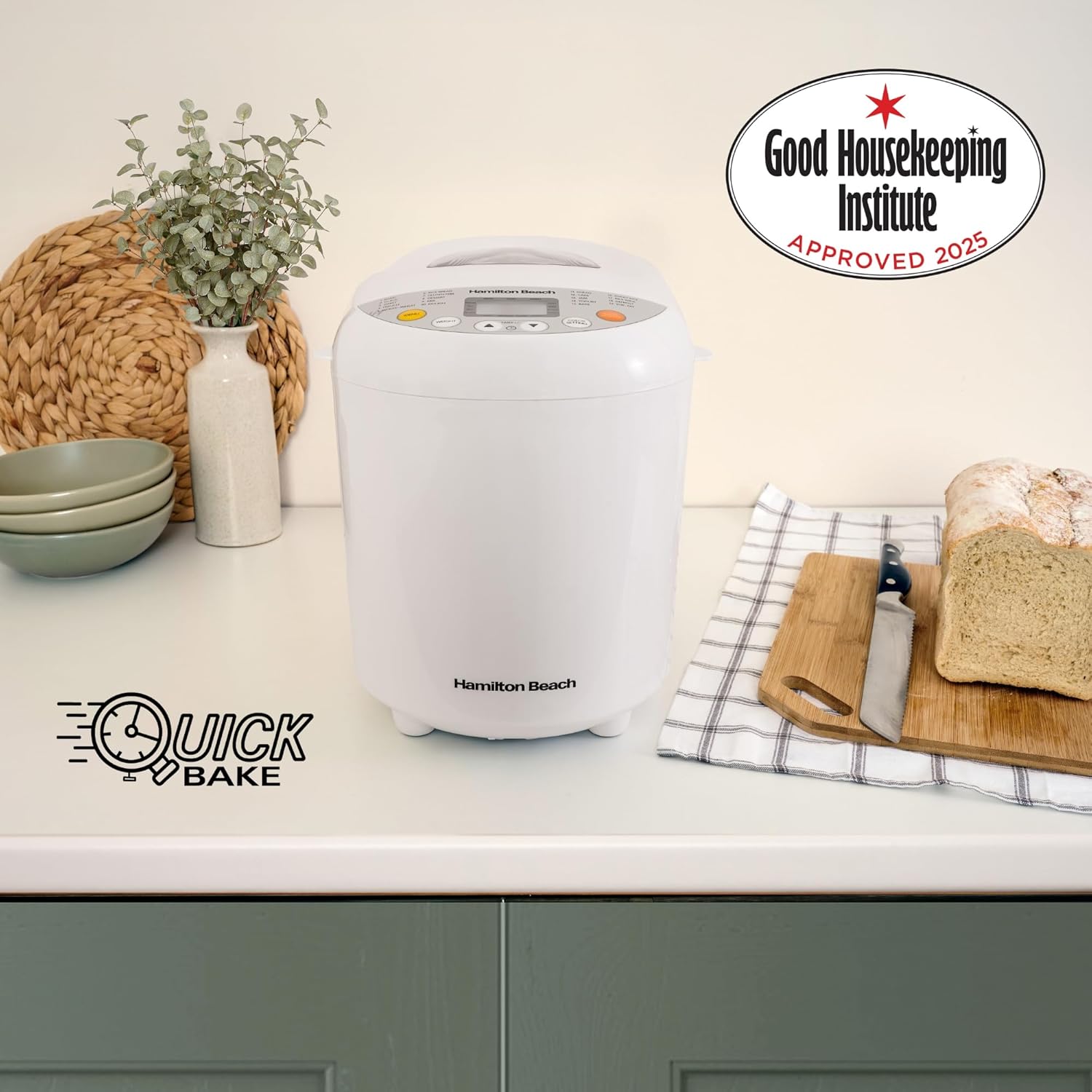 Hamilton Beach Bread Maker – 19 Programmes, 3 Loaf Sizes, Gluten-Free, Timer, Keep Warm, Adjustable Crust Control – White