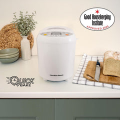 Hamilton Beach Bread Maker – 19 Programmes, 3 Loaf Sizes, Gluten-Free, Timer, Keep Warm, Adjustable Crust Control – White