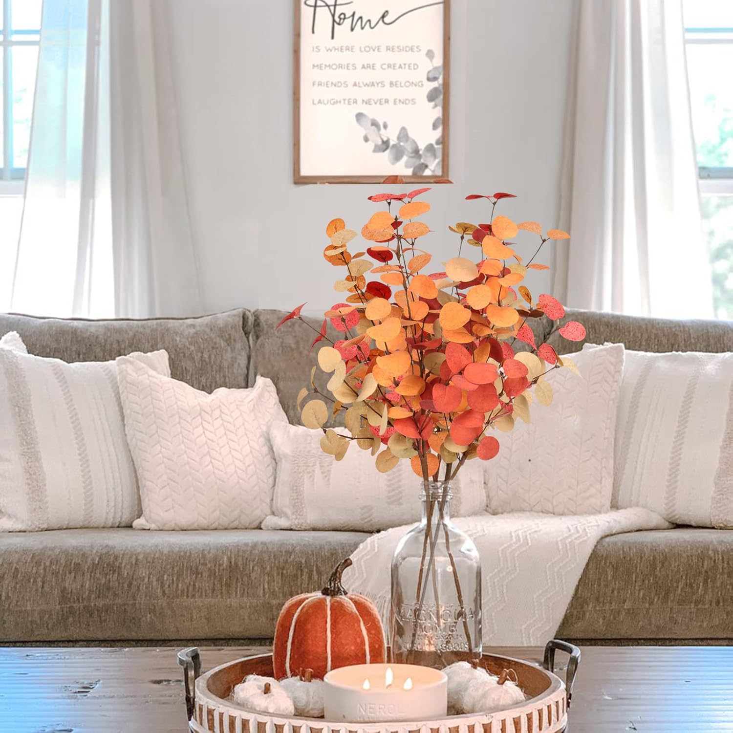Beferr 5 Pcs Autumn Artificial Eucalyptus Stems – Fall Décor for Home & Centerpieces