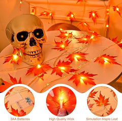 3M Maple Leaf Fairy Lights 20LED Battery Operated with Timer for Halloween, Thanksgiving, Christmas Party, Table Decoration