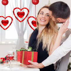 Valentine’s Day Decorative Window Lights, 3PCS Red Heart Shaped LED Hanging Window Curtain Lights, Battery Operated with Suction Cups for Wedding & Anniversary Décor