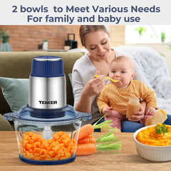 TENKER Food Processor 2L+2L Bowls, Bi-Level Blades, Chopper & Meat Grinder