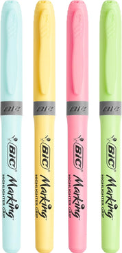 Highlighter Grip Pens, Anti-Dry Water-Based Ink, 4 Assorted Colors, Pack of 4