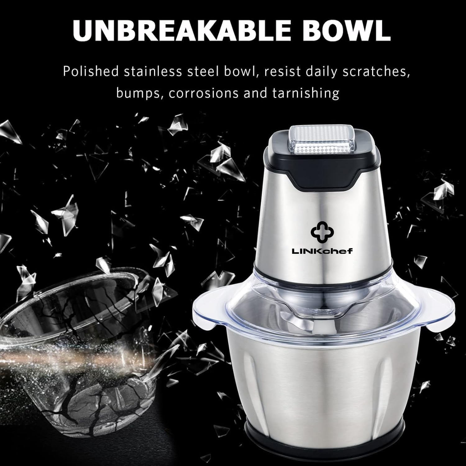 LINKChef Mini Food Chopper – 400W, 1.2L Stainless Steel Bowl, 4 Blades, Electric Processor for Meat, Vegetables & Baby Food