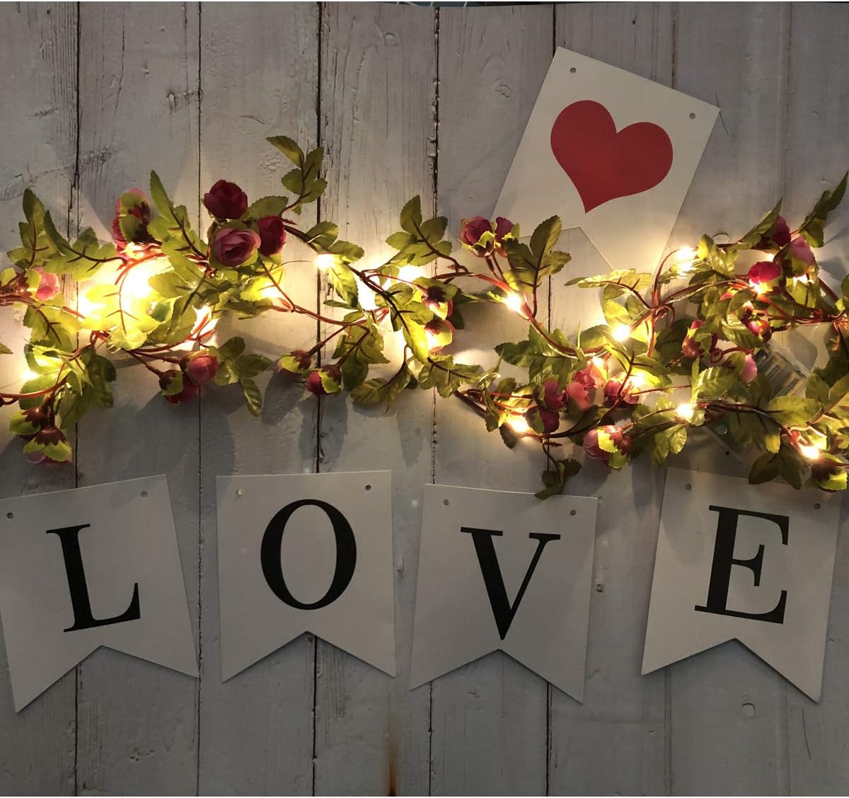 Rose Flower String Lights, 2M 20 LED Battery Powered Artificial Rose Garland for Indoor Bedroom, Wedding and Party Decoration