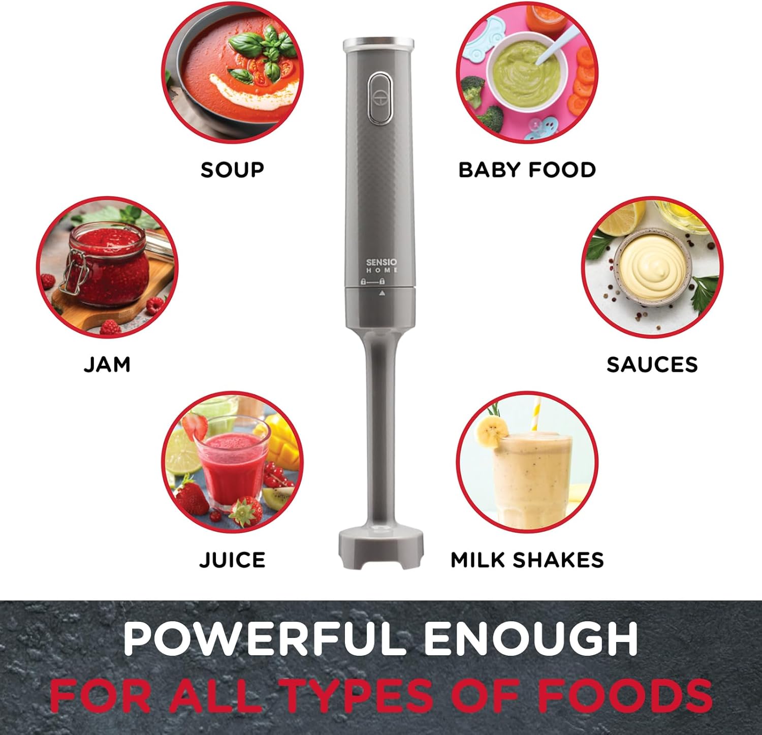 Hand Blender 200W Stick Immersion Blender – Cool Grey Handheld Electric Mixer with Stainless Steel Blade for Soups & Smoothies