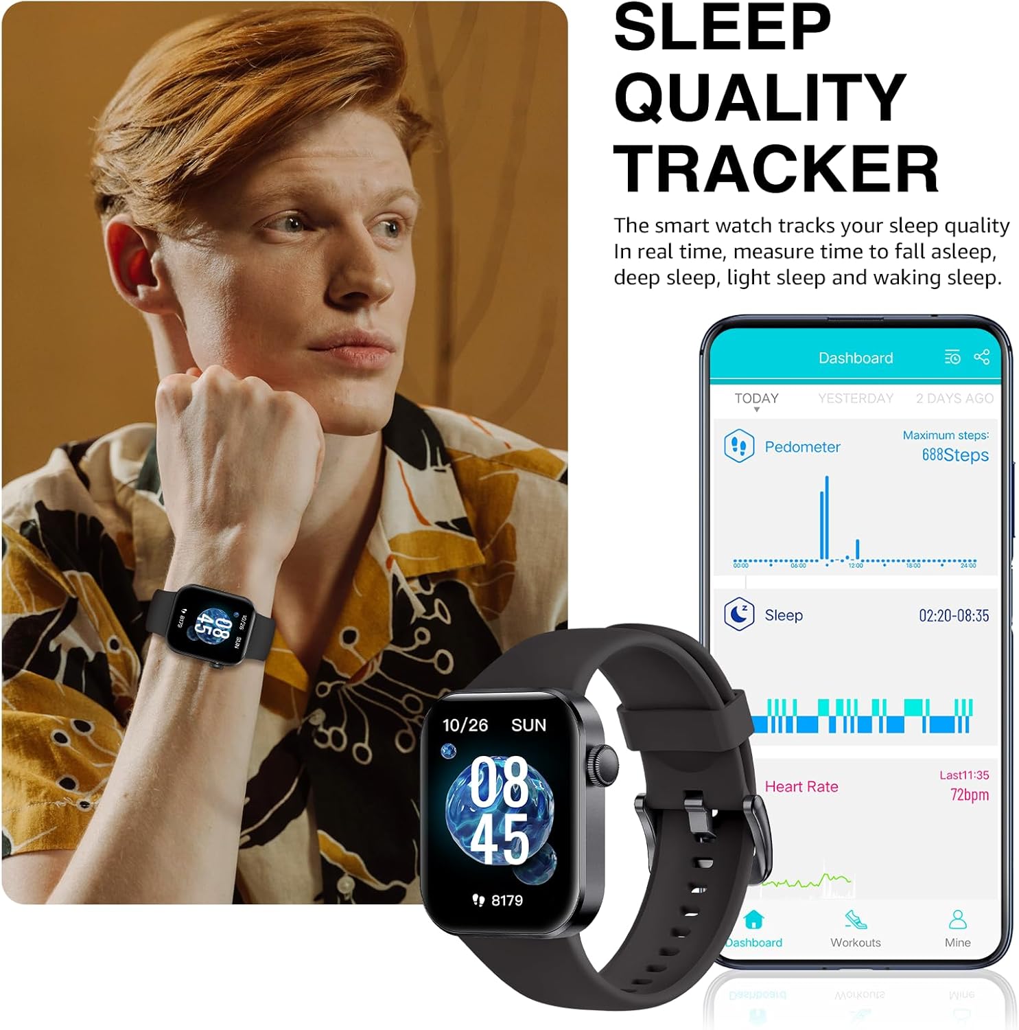 Smart Watch for Women Men with Call Function, 1.85" Touchscreen, Fitness Tracker