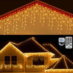 20M Icicle Lights – Warm White Christmas Curtain Fairy Lights with 108 Drops, Mains Powered for Outdoor Gazebo, Balcony, and Eaves Decorations