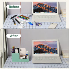 PU Leather Desk Organiser Pen Holder – Office Pencil Box & Accessory Storage, Mint Green